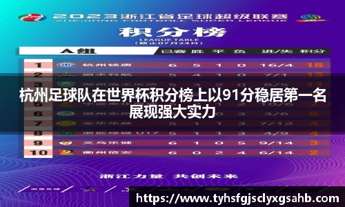 杭州足球队在世界杯积分榜上以91分稳居第一名展现强大实力